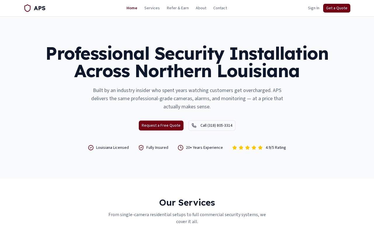 APS homepage hero section